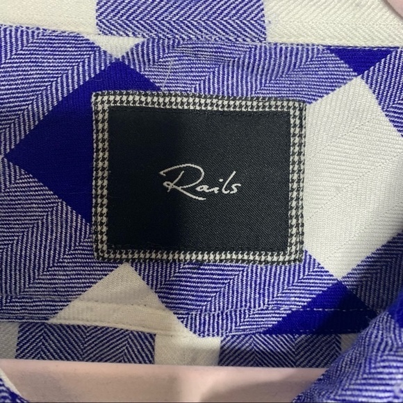 Rails Rian Blue And White Buffalo Plaid Cropped Button Down Top - Picture 7 of 11